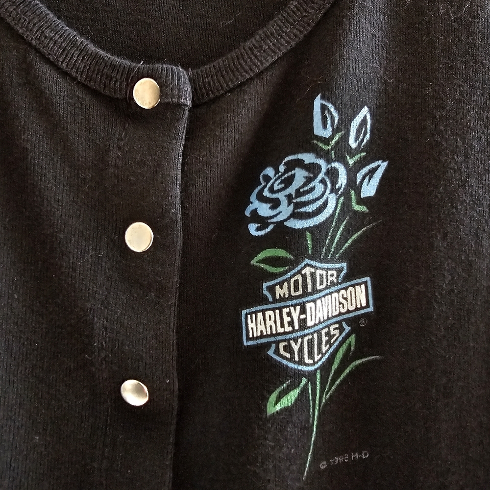 Vintage Harley-Davidson Black Snap-Front Rose Graphic Ribbed Tank Top Size M - Picture 4 of 12